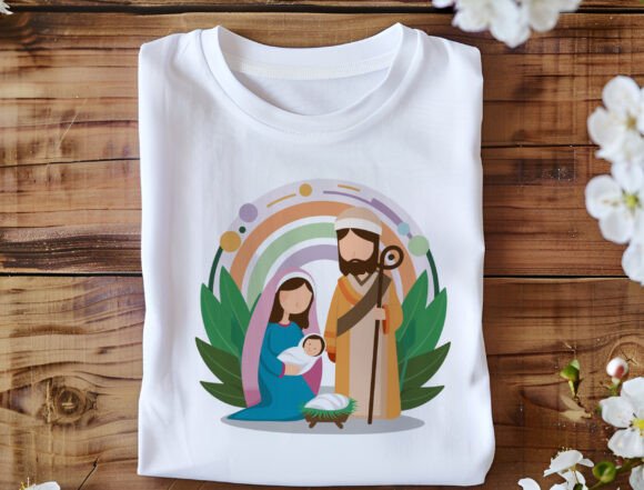 Colorful Glitter Christmas Nativity Png for T-Shirt Designs