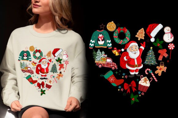Heart Shape Retro Christmas Groovy PNG for T-Shirt Designs