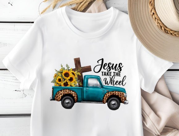Vintage Truck with Sunflowers and Cross T-Shirt Designs